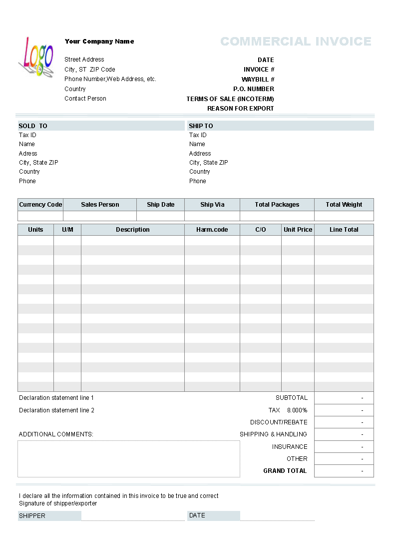 Commercial Invoice Doc – Dalep.midnightpig.co Throughout Commercial Invoice Template Word Doc