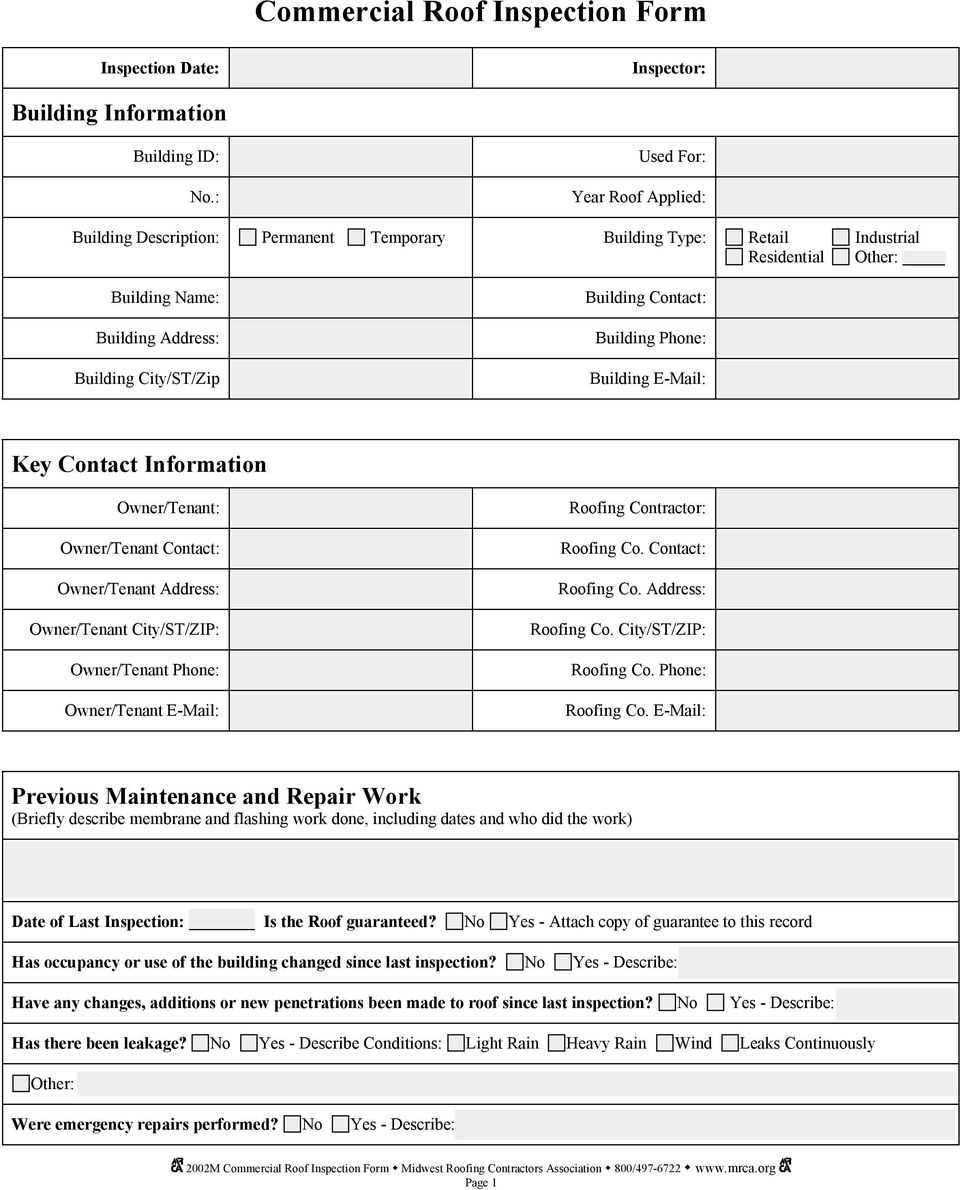 Commercial Roof Inspection Form – Pdf Free Download Pertaining To Roof Inspection Report Template