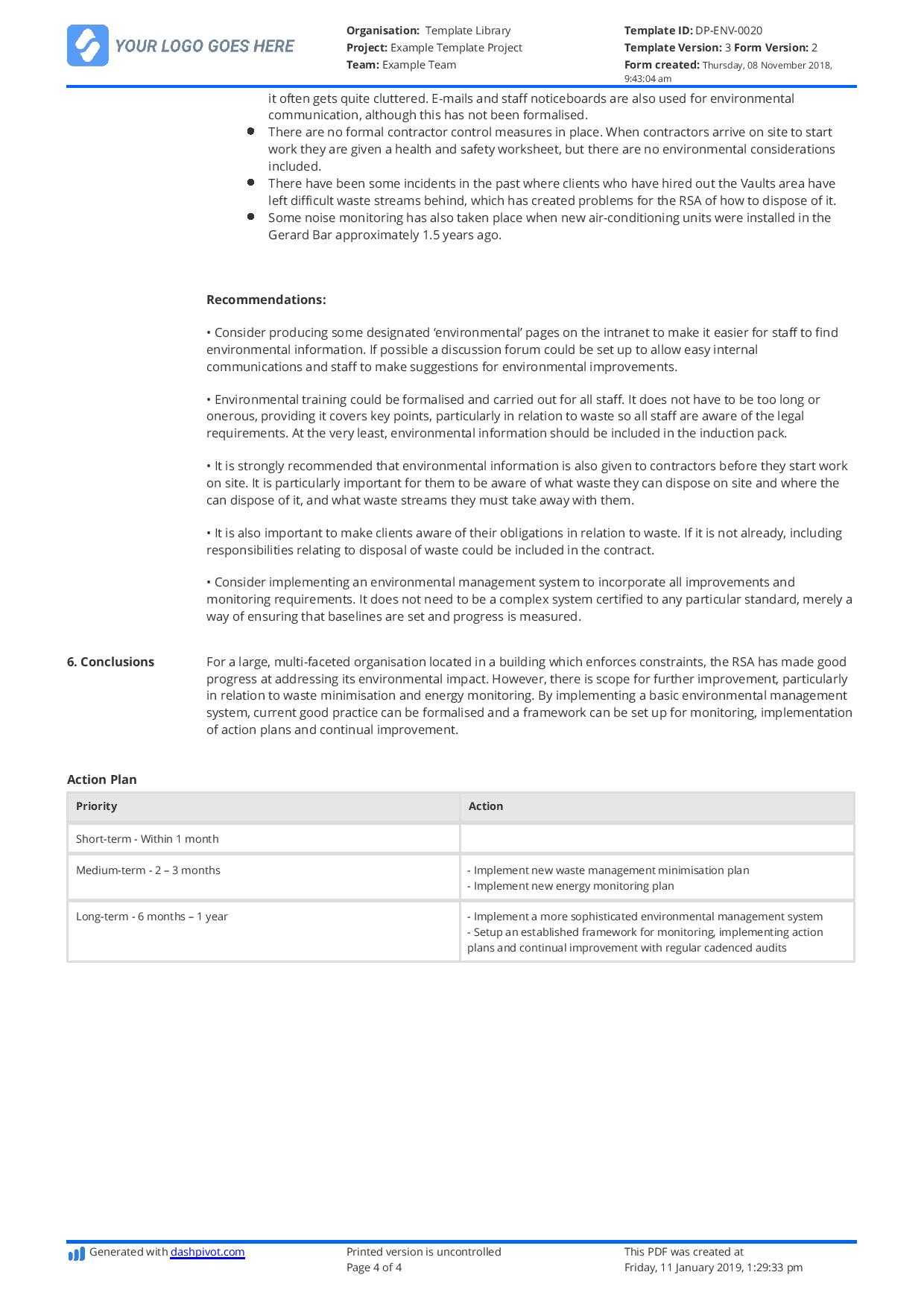 Construction Audit Report Sample: For Safety, Quality With Regard To Improvement Report Template