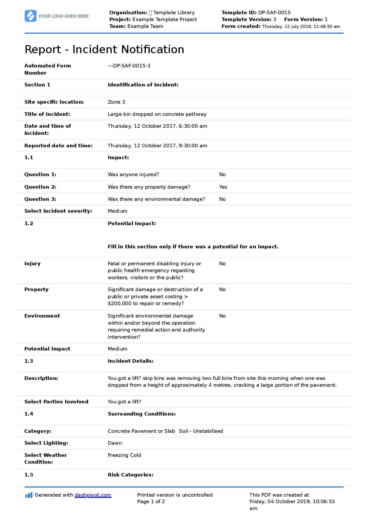 Construction Incident Report Template (Free & Editable Form) For Construction Accident Report Template