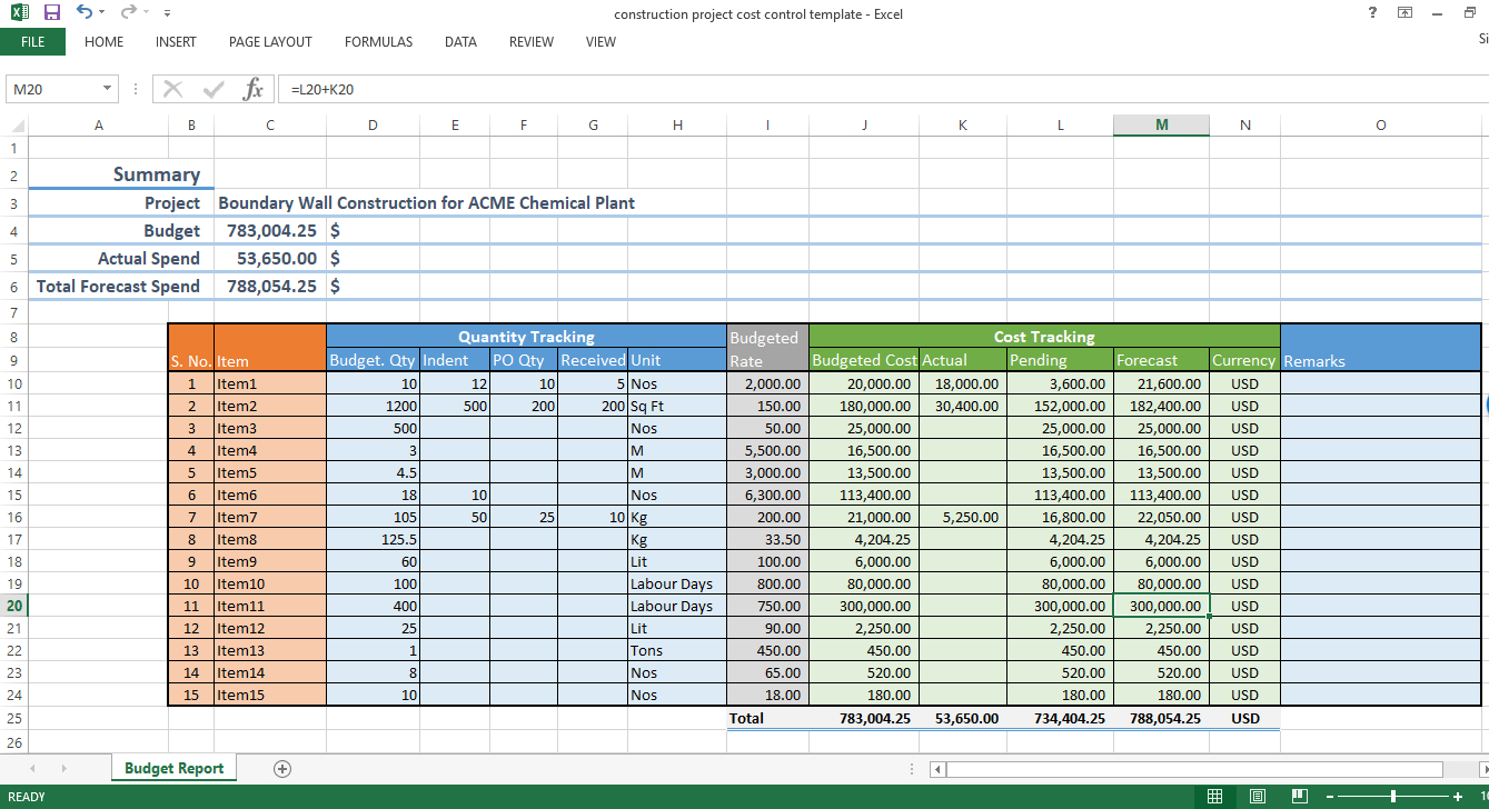 Construction Project Cost Control Excel Template Workpack With Job Cost Report Template Excel