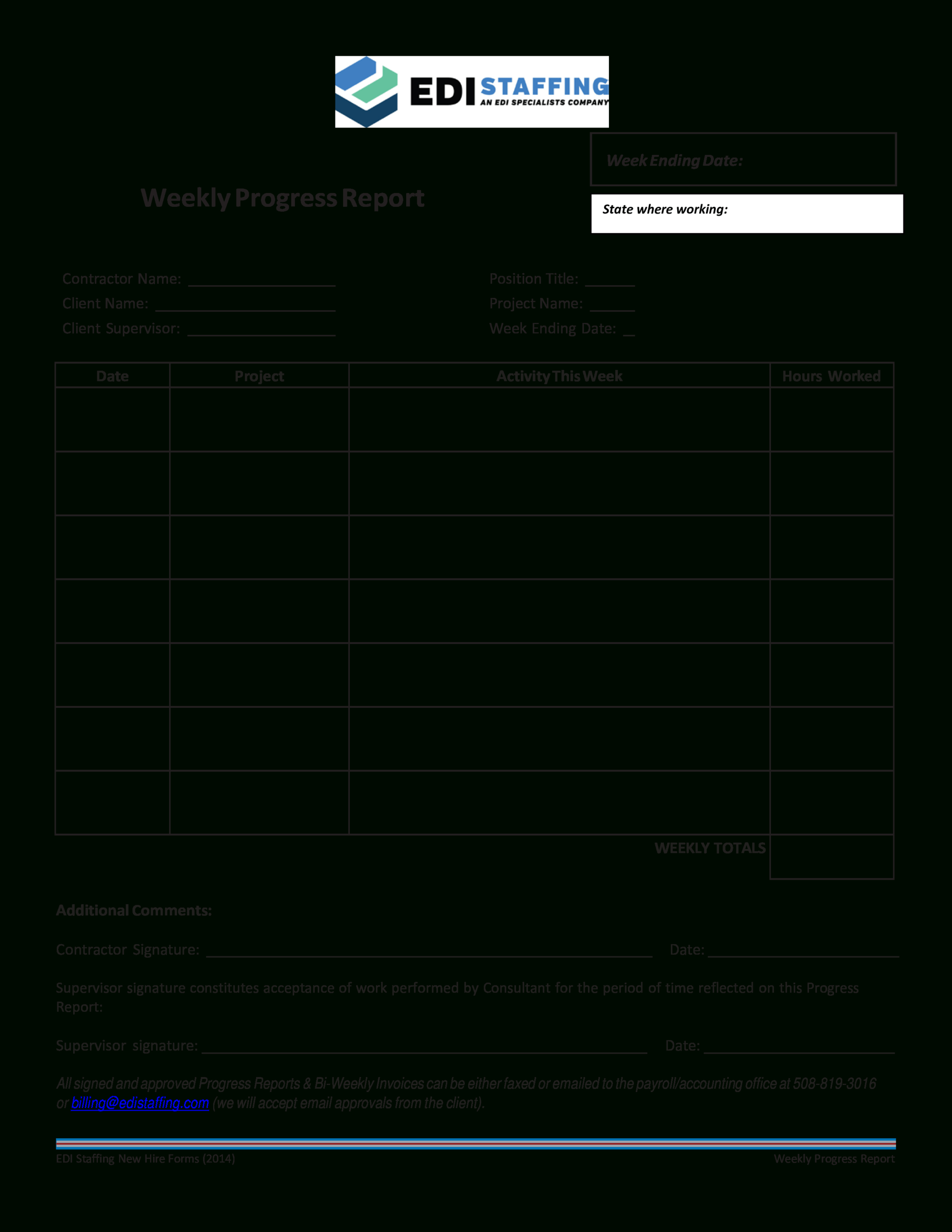 Contractor Weekly Progress Report | Templates At For Weekly Activity Report Template