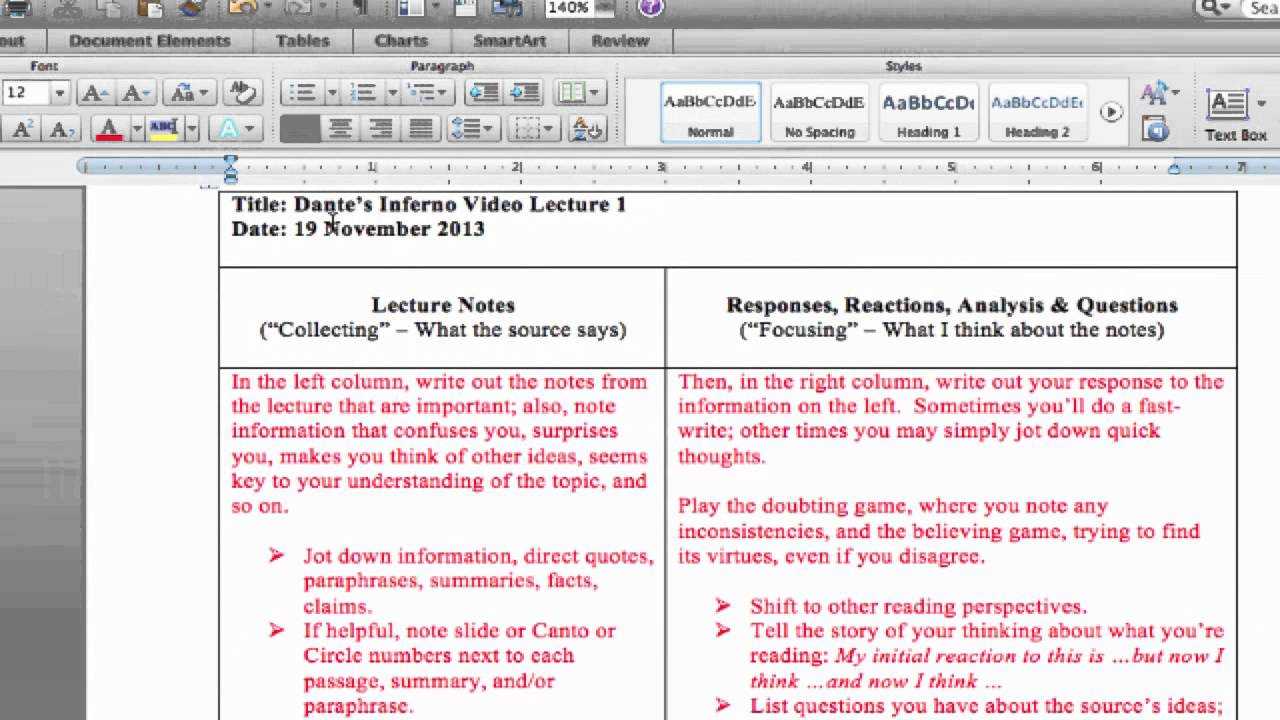 Cornell Notes / Double Entry Journal - Taking Notes Regarding Double Entry Journal Template For Word