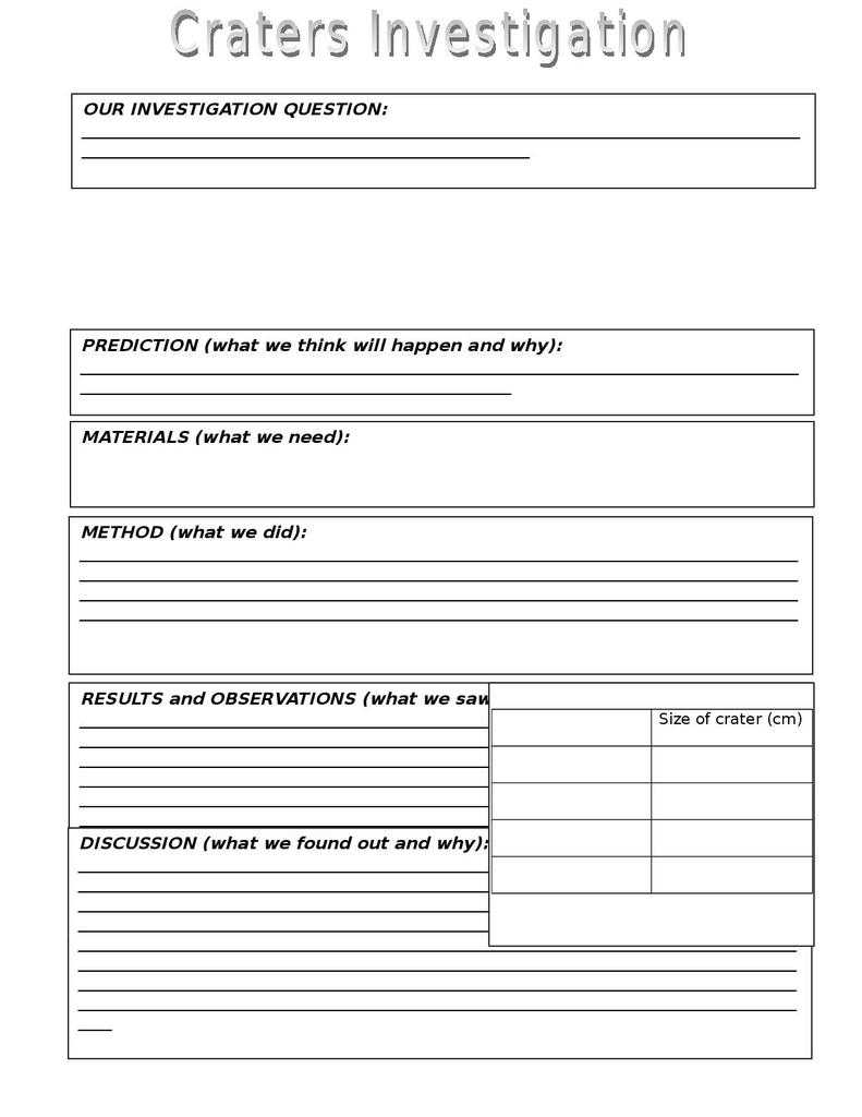 Craters Investigation Resources | Stem Intended For Science Report Template Ks2
