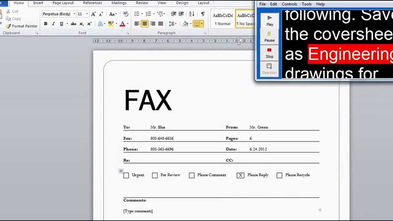 Create A Fax Cover Sheet (Microsoft Word Walk Through) With Regard To Fax Template Word 2010