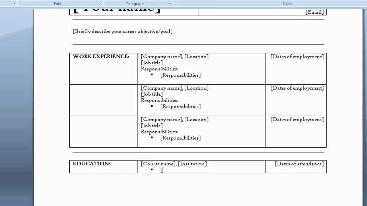 Create A Resume In Ms Word 2007 For Resume Templates Word 2007