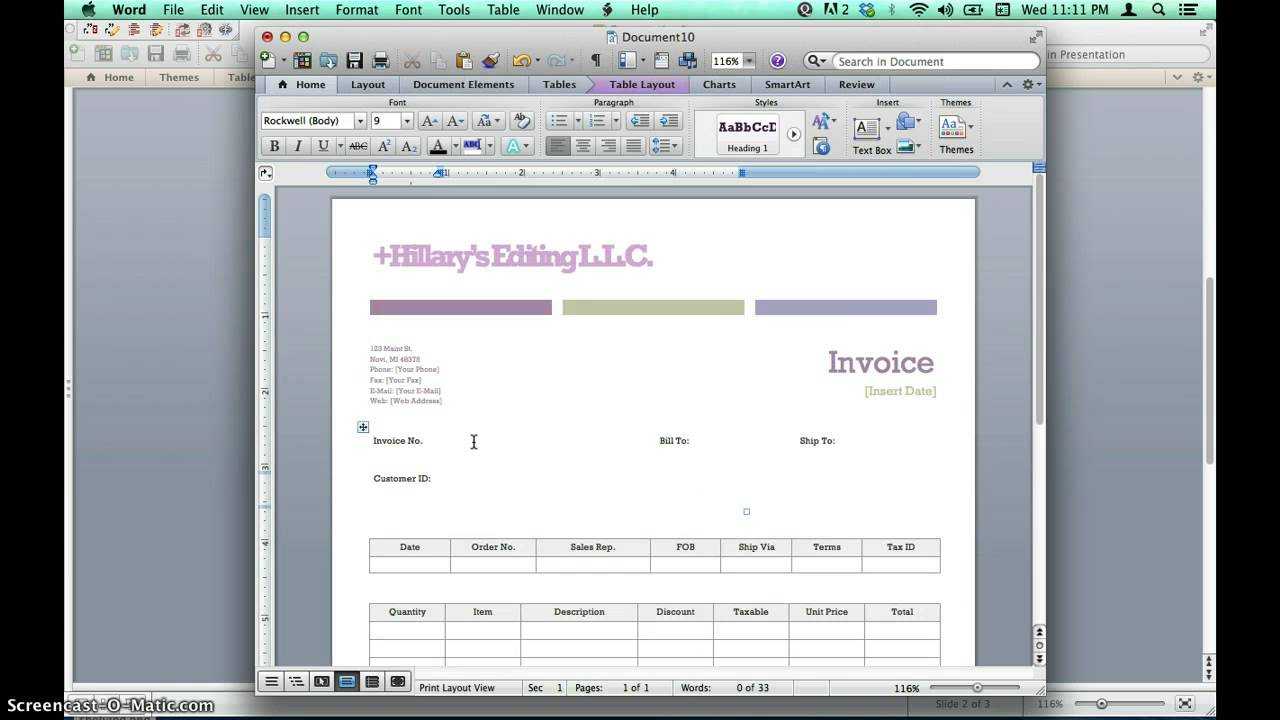 Creating Invoices Using Microsoft Word Templates Inside Invoice Template Word 2010