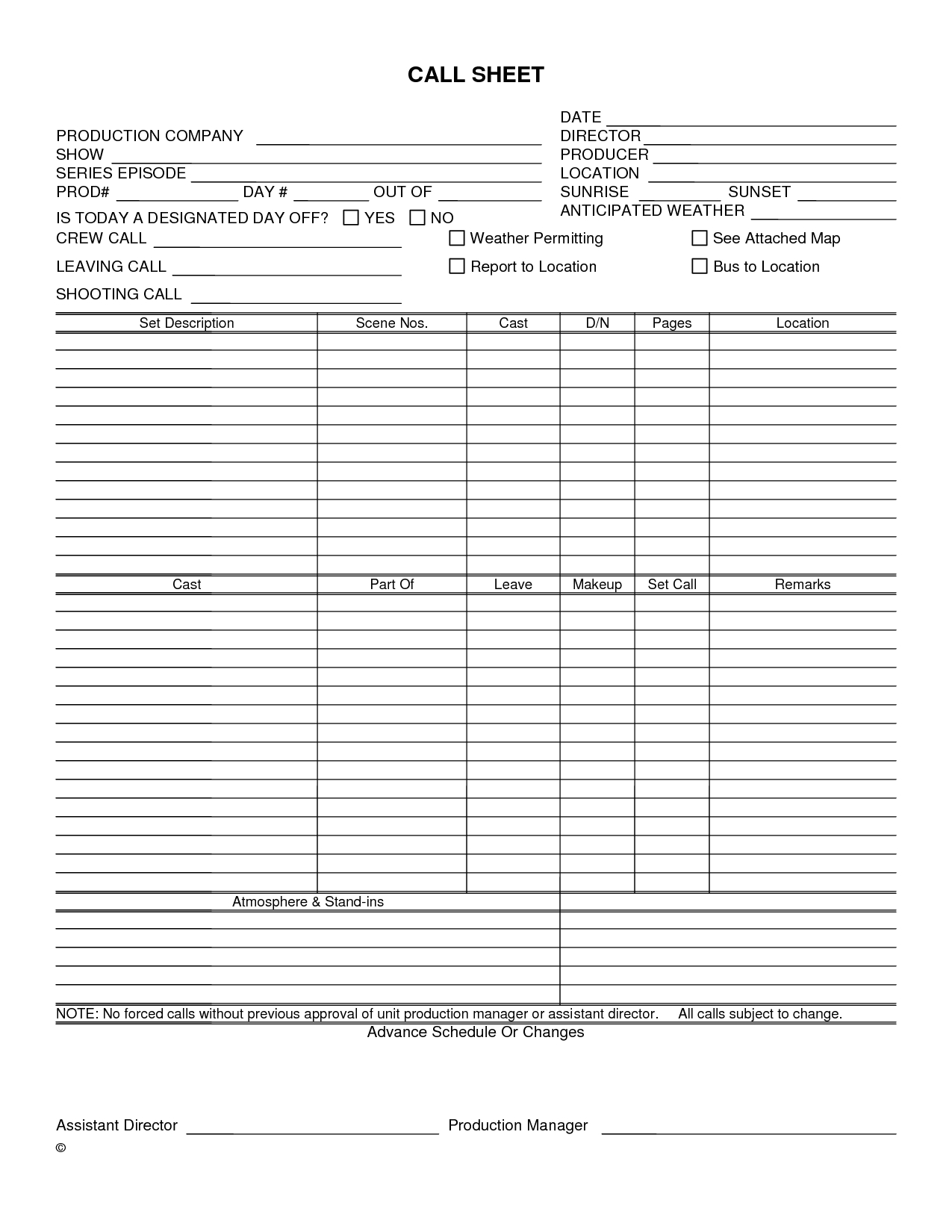 Creative Free Film Production Call Sheet Template Design Pertaining To Blank Call Sheet Template