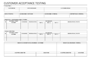 Customer Acceptance Testing - intended for Acceptance Test Report Template