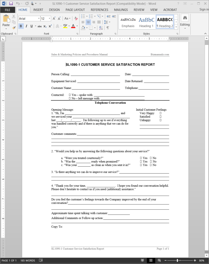 Customer Service Satisfaction Report Template | Sl1090 1 For Technical Service Report Template