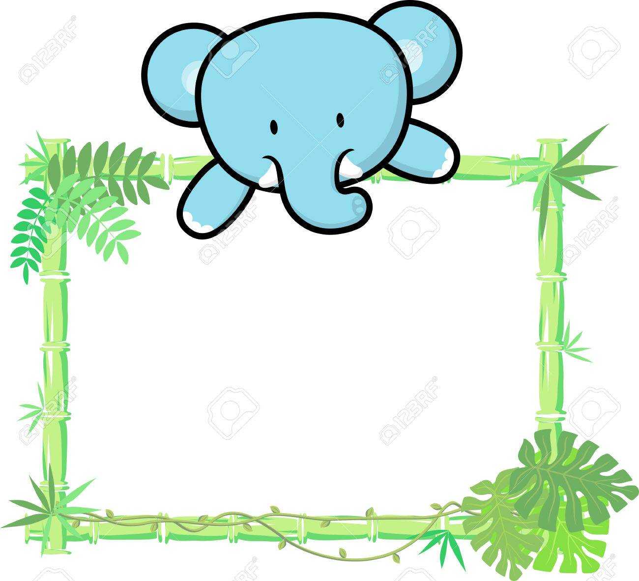 Cute Baby Elephant On Blank Board With Bamboo Frame Isolated.. For Blank Elephant Template