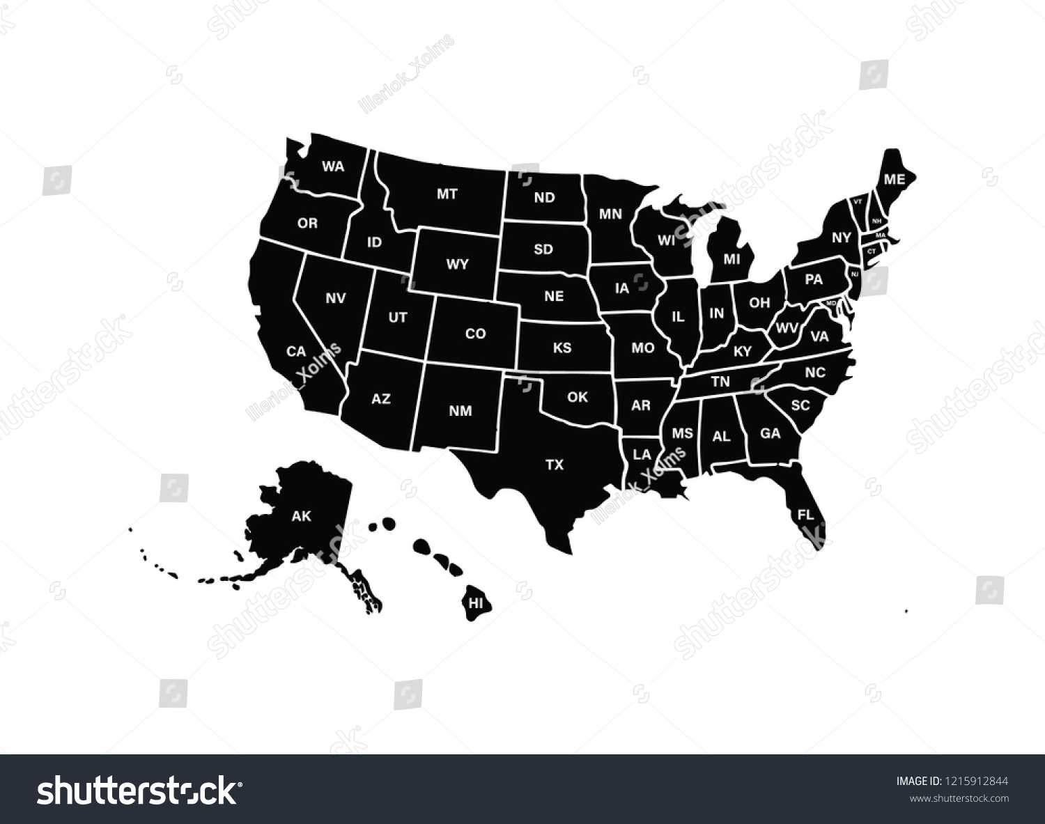 Стоковая Векторная Графика «Blank Similar Usa Map Isolated Intended For United States Map Template Blank