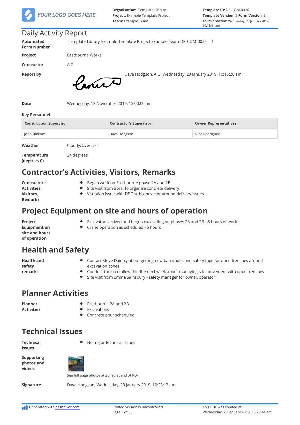 Daily Activity Report Template [Free And Better Than Excel Pertaining To Construction Daily Report Template Free