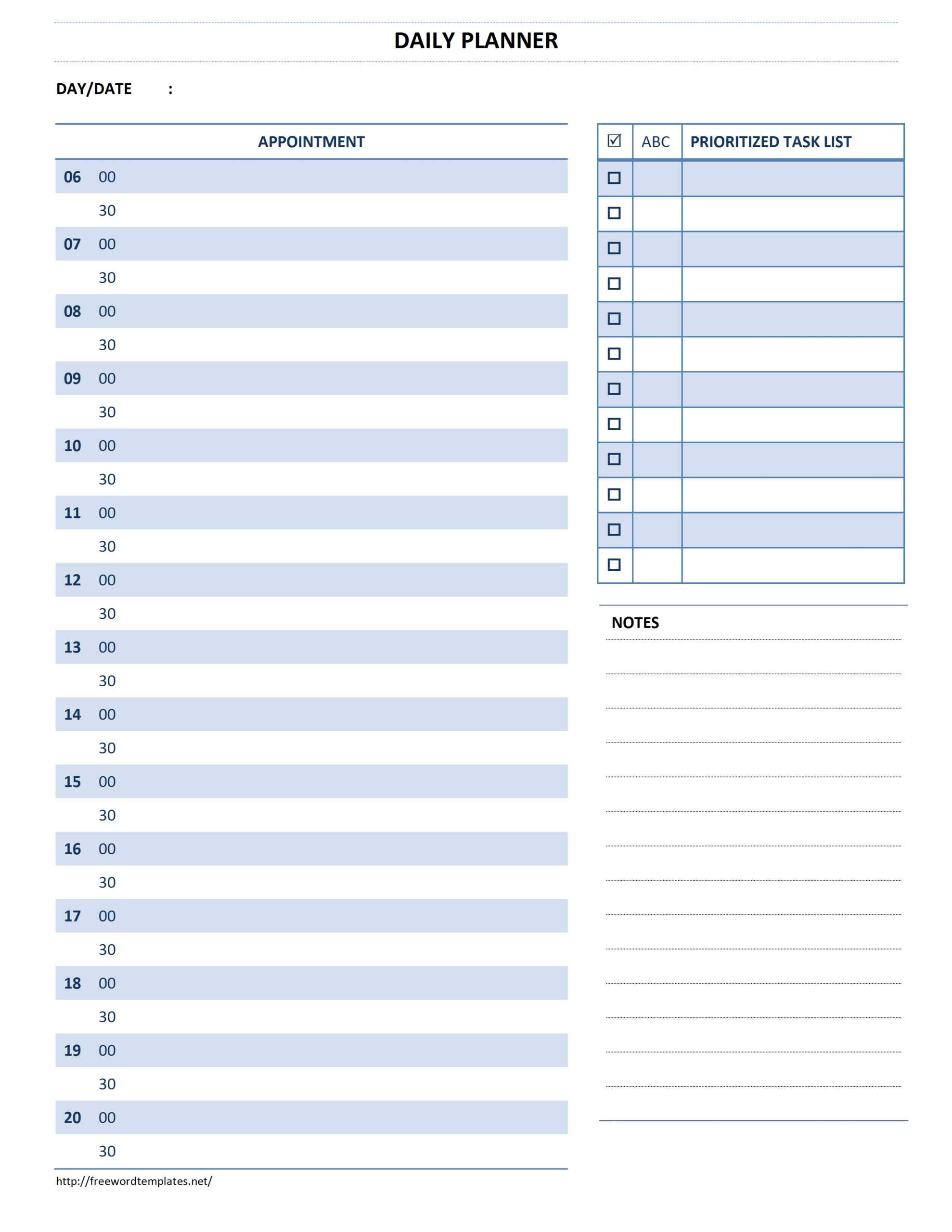 Daily Planner Template With Appointment Sheet Template Word