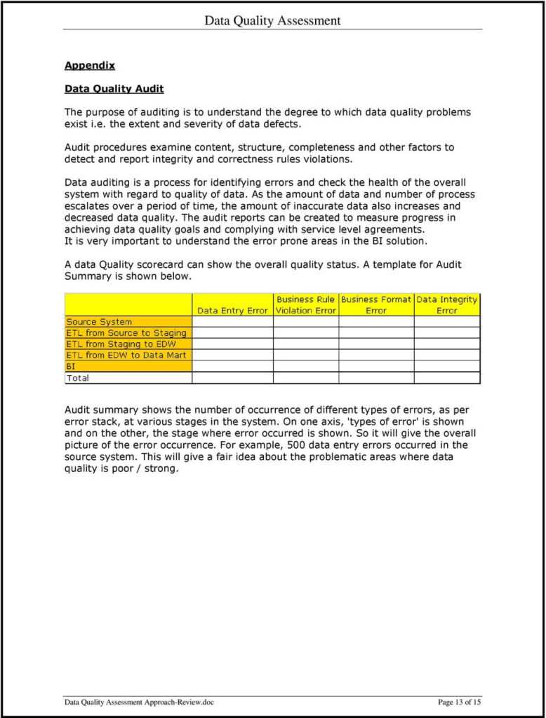 Data Quality Assessment Report Template 3 Professiona 0407