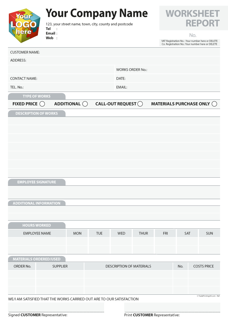 Dayworks And Worksheet Report Template For Ncr Printing From £35 Inside Ncr Report Template