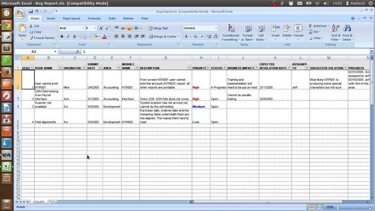 Defect Tracking Template Xls In Defect Report Template Xls
