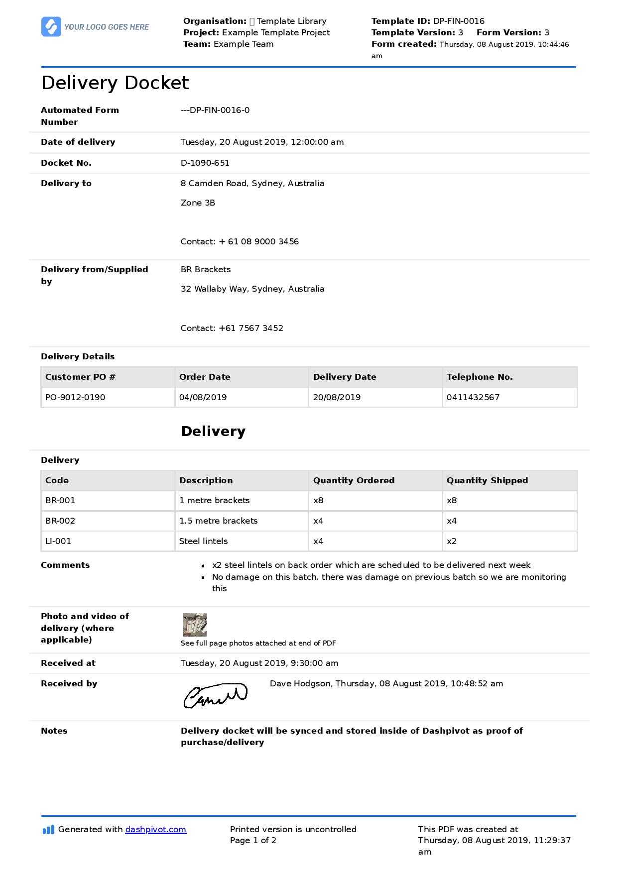 Delivery Docket Template [Better Than Word, Excel, Pdf Inside Proof Of Delivery Template Word