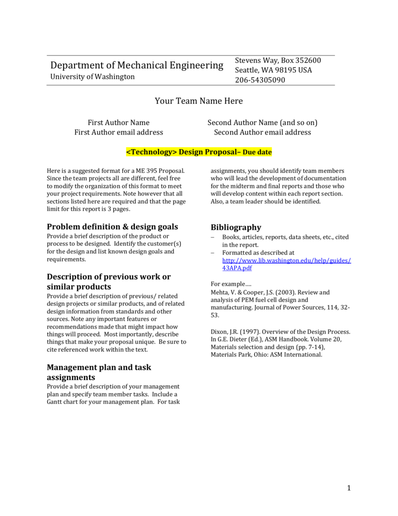 Design Report Template – University Of Washington Intended For Project Management Final Report Template
