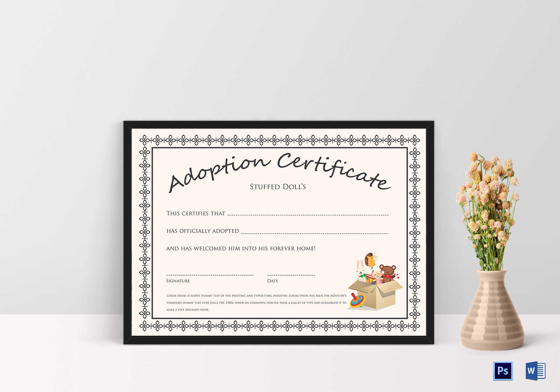 Doll Adoption Certificate Template Intended For Blank Adoption Certificate Template