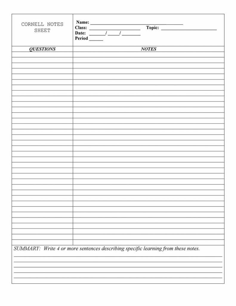 E1F6E78 Cornell Note Template | Wiring Resources Intended For Cornell Note Template Word