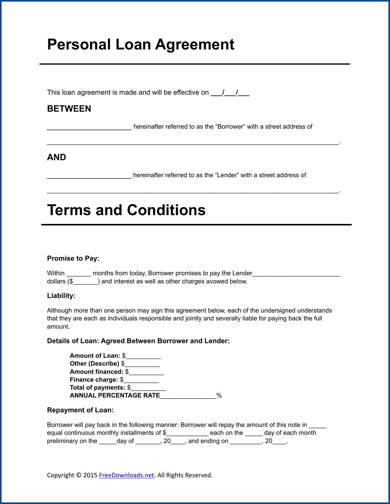 √ Free Printable Loan Repayment Contract Template | Templateral Throughout Blank Loan Agreement Template