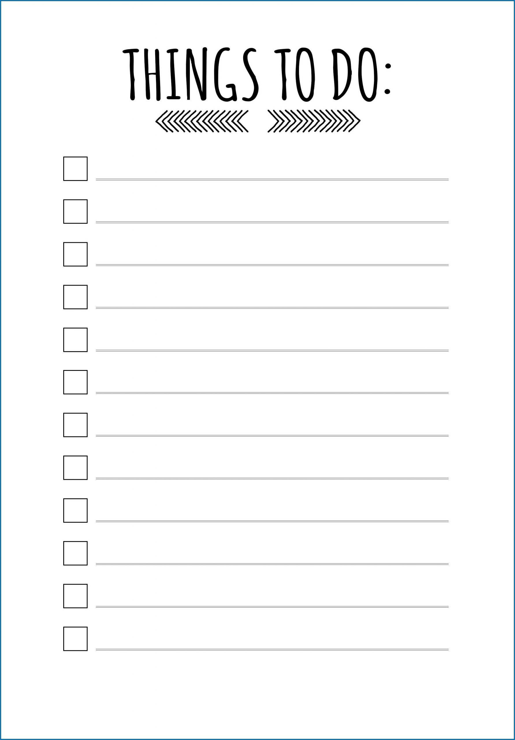✓ Free Printable Things To Do List Template | Zitemplate Regarding Blank To Do List Template