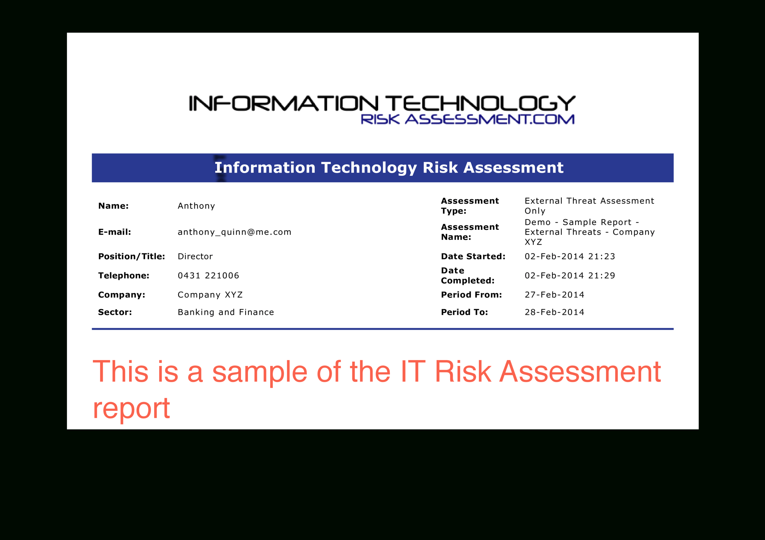免费It Risk Assessment Report | 样本文件在 For Threat Assessment Report Template