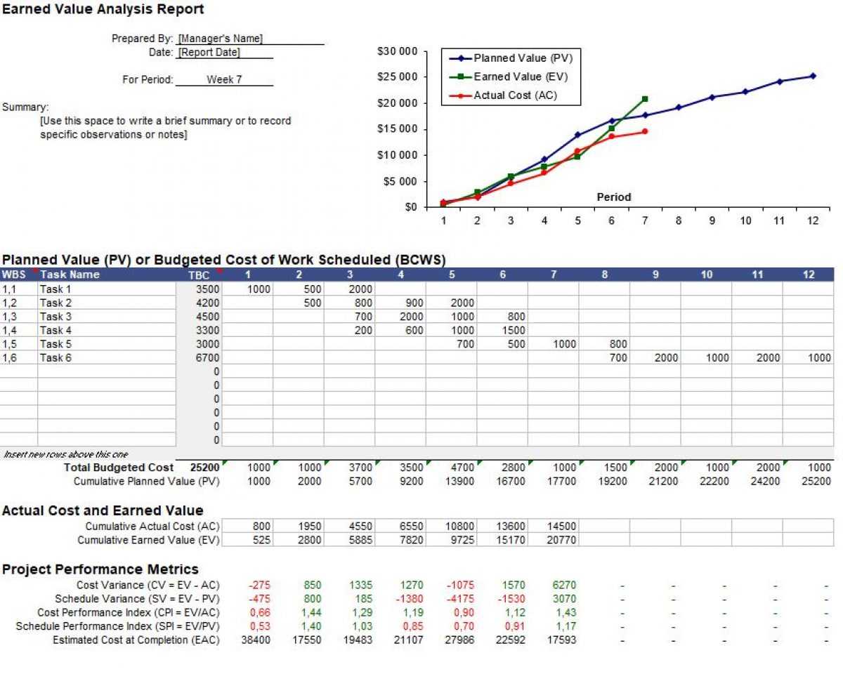 Earned Value Analysis Report Spreadsheet Inside Earned Value Report Template