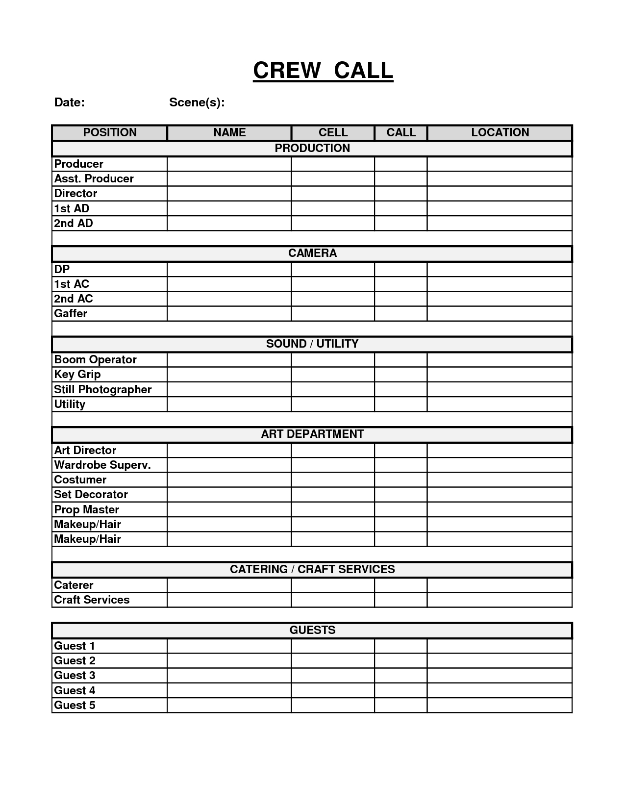 Easy To Use Crew Call And Call Sheet Template Sample : V M D Regarding Blank Call Sheet Template