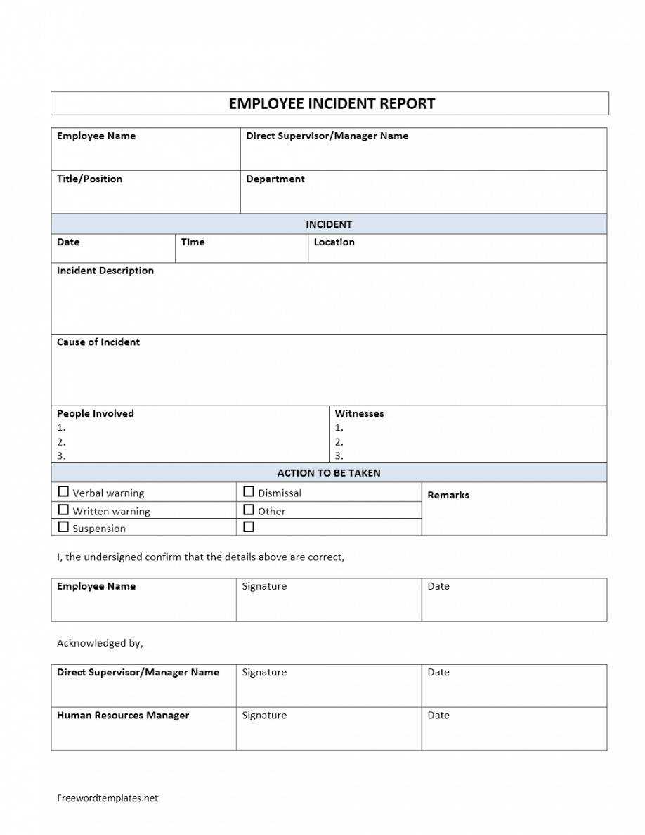 Editable Employee Incident Report Customer Incident Report Regarding Employee Daily Report Template