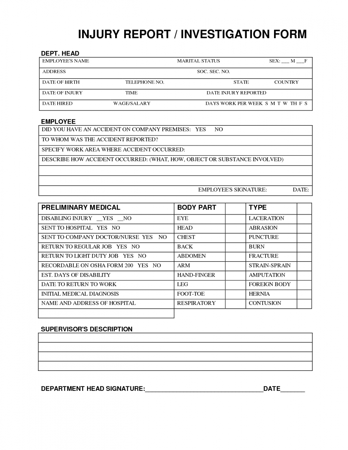 Editable Injury Report Form Format First Aid Example Sports In Injury Report Form Template