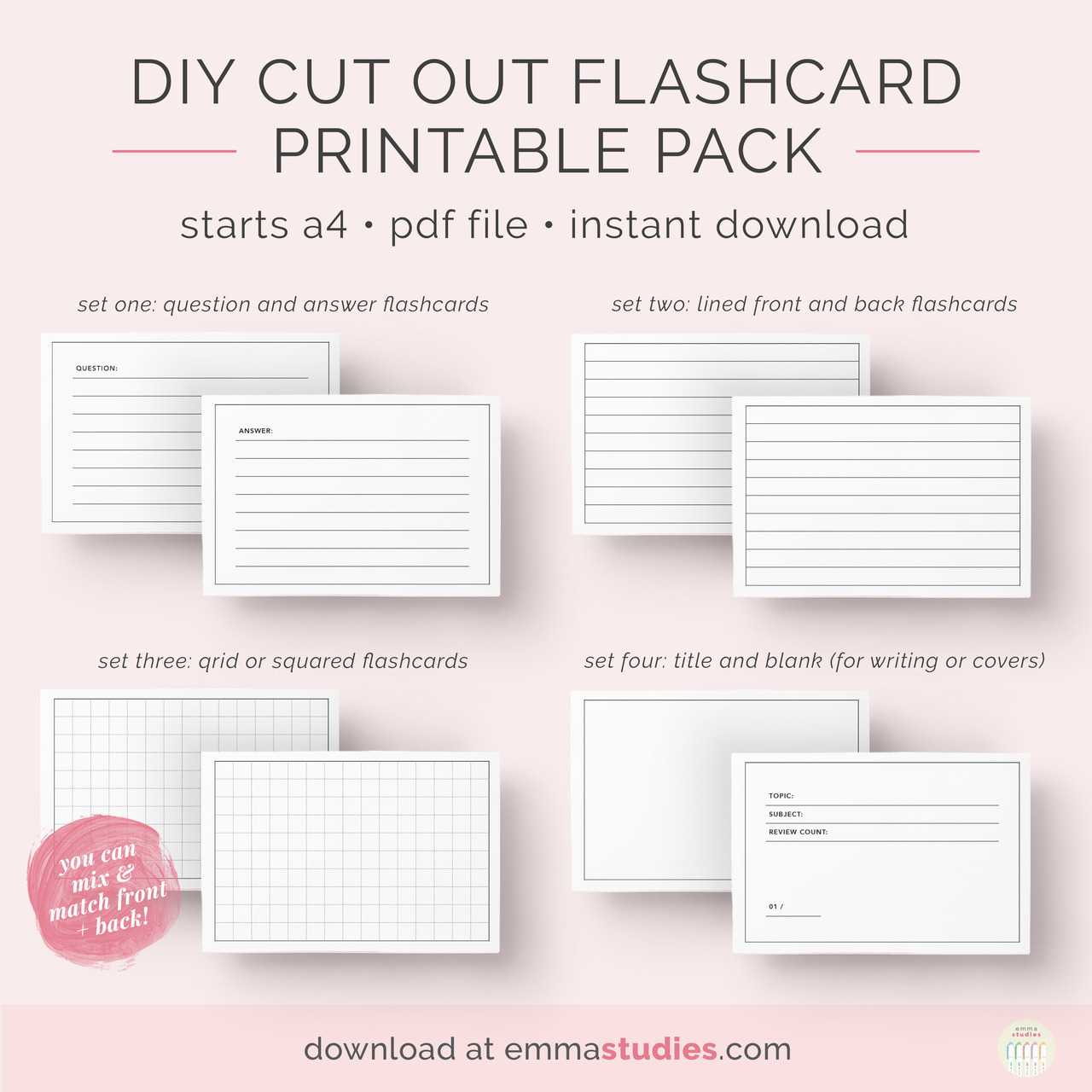Emma's Studyblr — Free Diy Flashcards Printable Pack I've Regarding Free Printable Blank Flash Cards Template