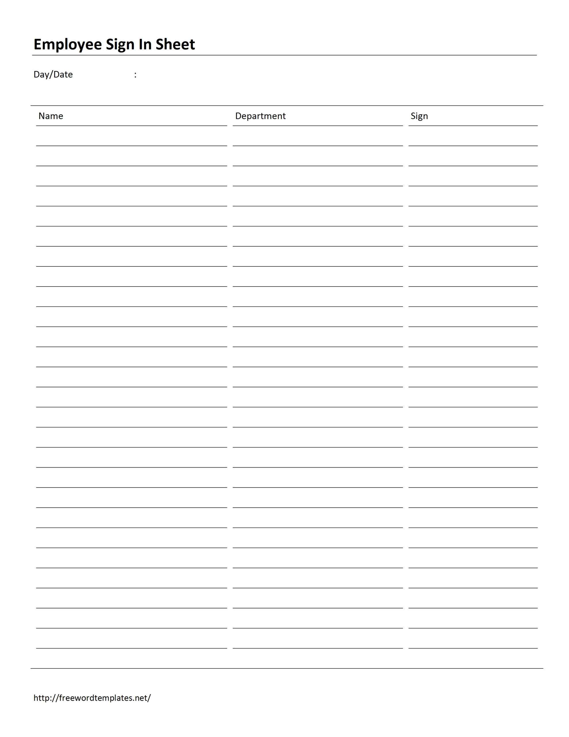 Employee Attendance Sign In Sheet Template With 3 Column Word Template