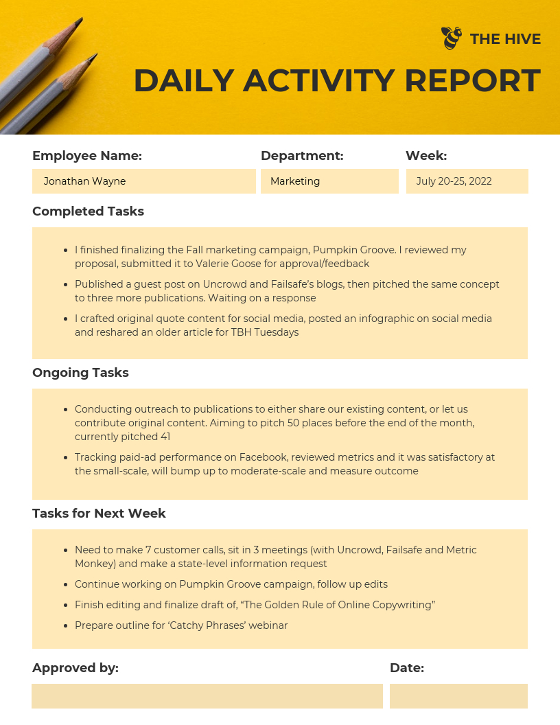 Employee Daily Activity Report Template Throughout Employee Daily Report Template