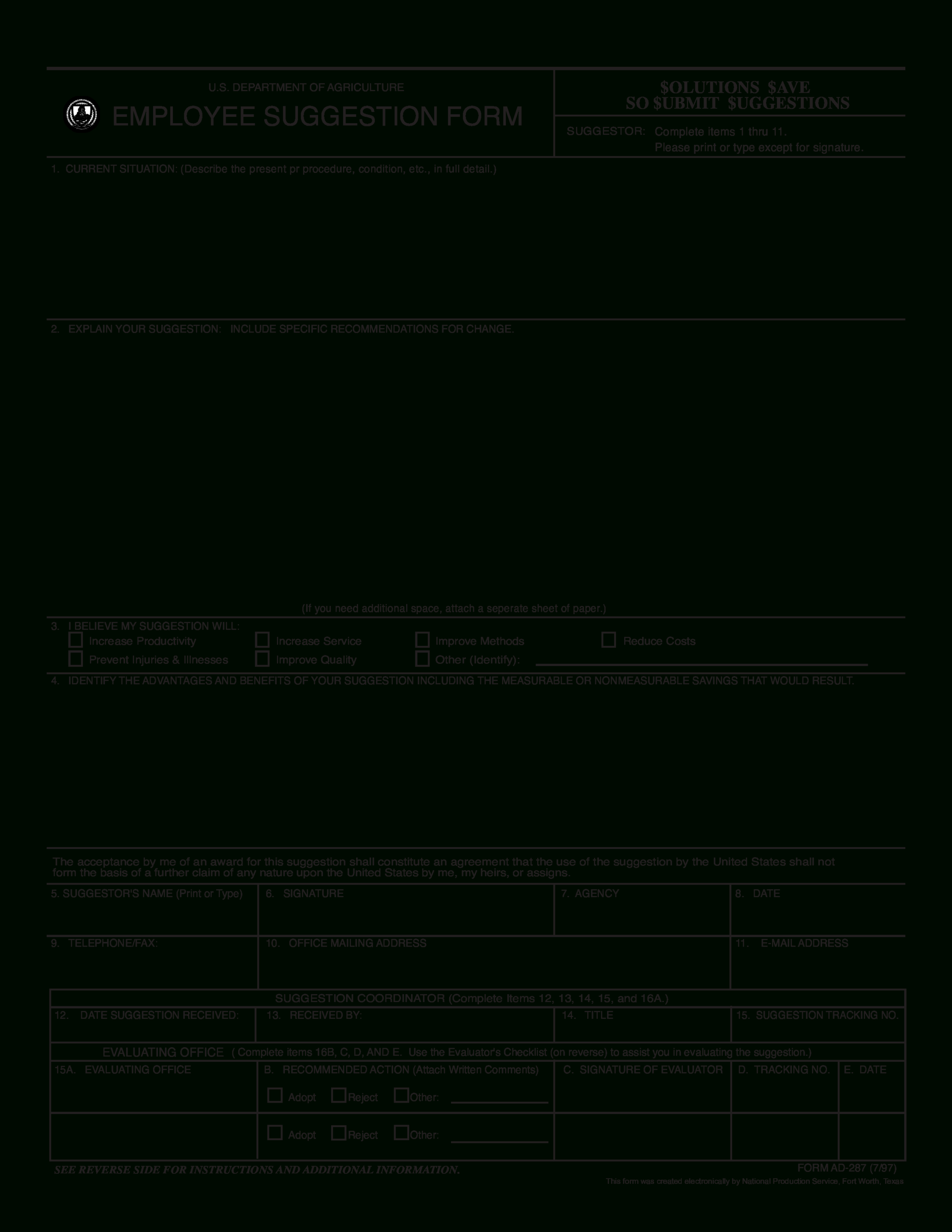 Employee Suggestion Evaluation Form Sample | Templates At Intended For Word Employee Suggestion Form Template