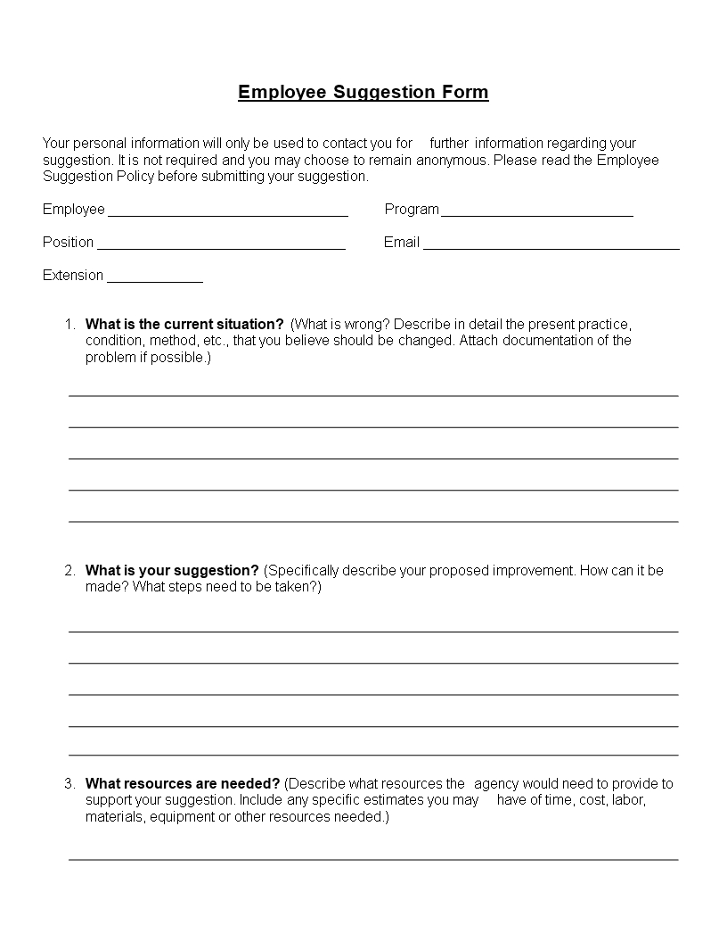 Employee Suggestion Form Word Format | Templates At Intended For Word Employee Suggestion Form Template