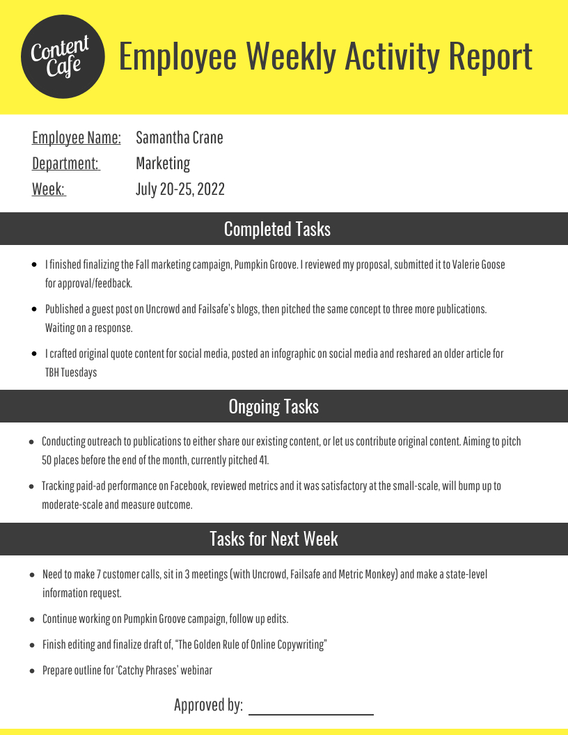 Employee Weekly Report Throughout Social Media Weekly Report Template