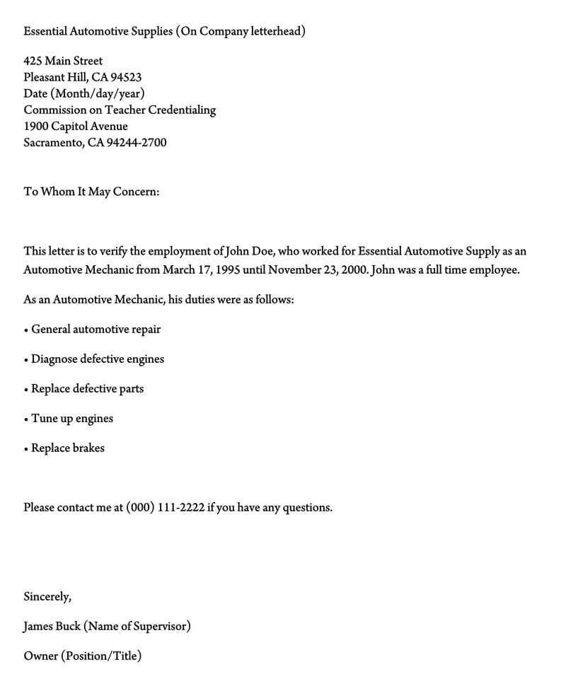 Employment Verification Letter (40+ Sample Letters And With Employment Verification Letter Template Word