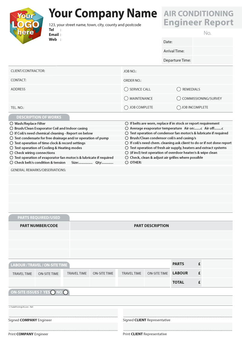 Engineer Report Templates For Carbonless Ncr Print From £40 Throughout Drainage Report Template