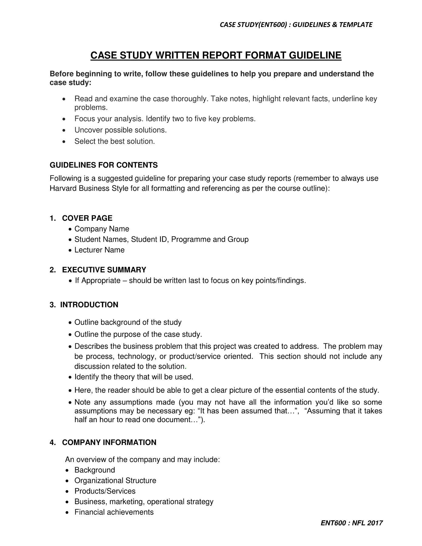 Ent600 Case Study Guidelines & Template Pages 1 – 5 – Text Within Report Content Page Template
