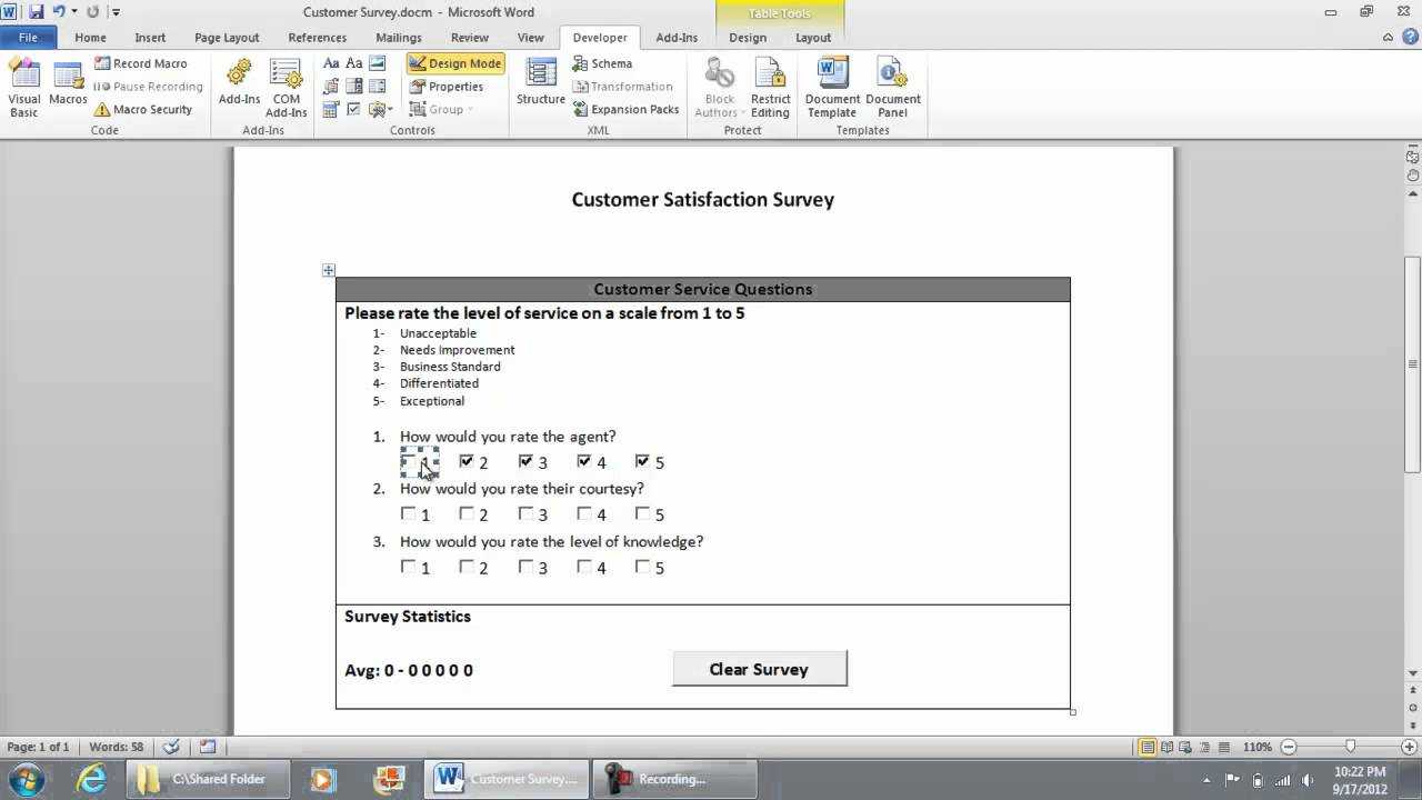 Entering The Vb Code For The Checkboxes – Checklist Survey In Microsoft  Word 2010 (Part 6 Of 9) Pertaining To Poll Template For Word