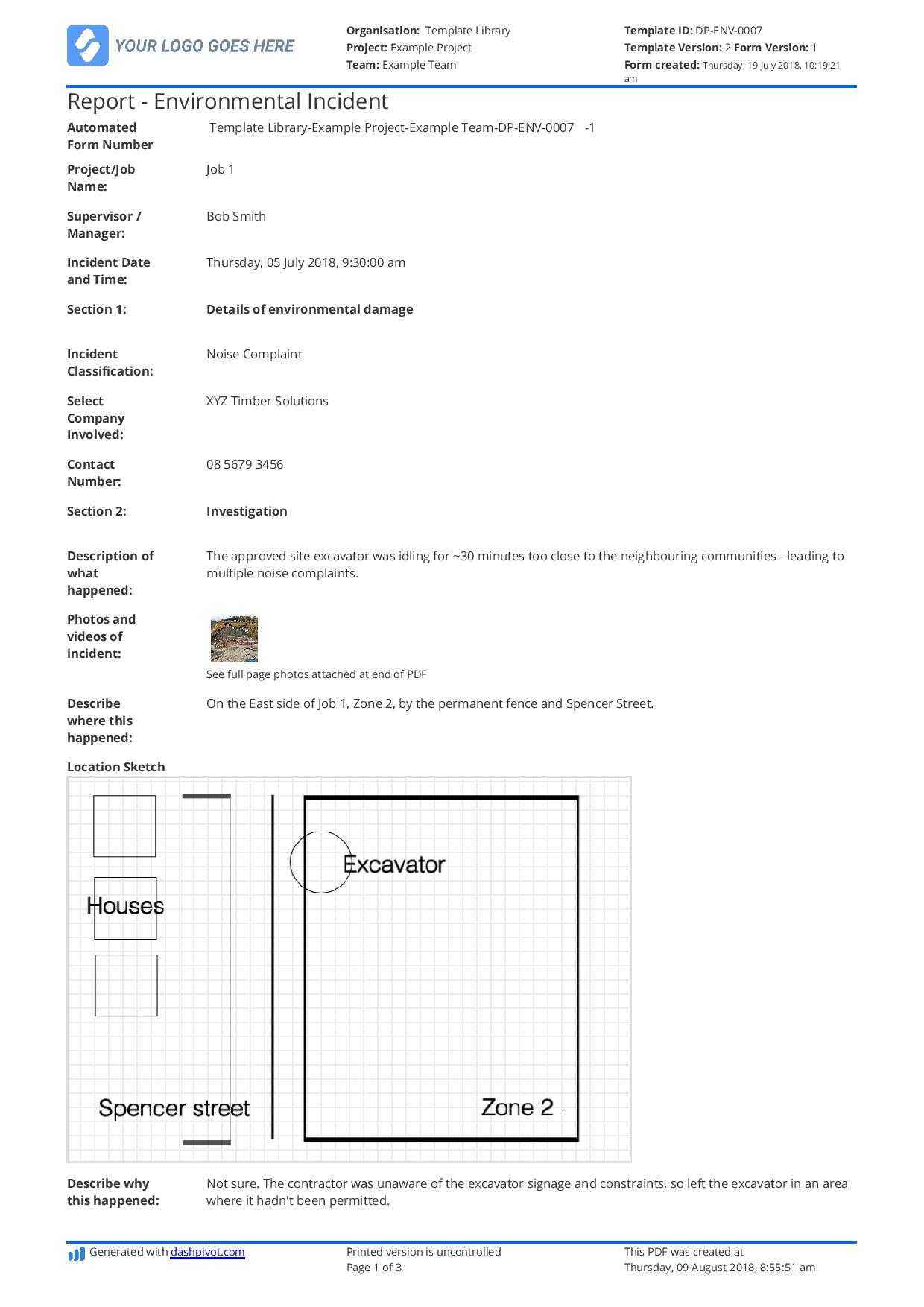 Environmental Incident Report Form Template: Use This Free Within Incident Report Register Template