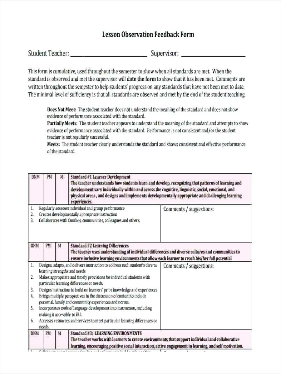 Essay Appraisal Form Teacher Template Lecturer Evaluation Inside Student Feedback Form Template Word