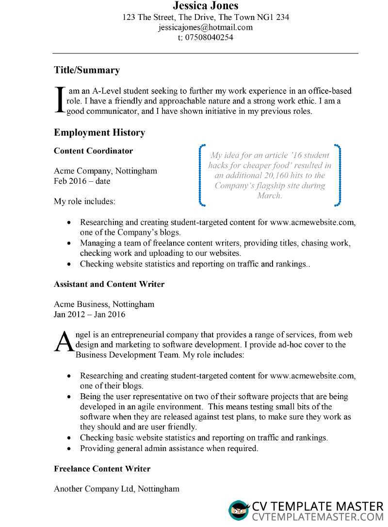 Example Cv Template In Microsoft Word | Cvtemplatemaster Inside Another Word For Template