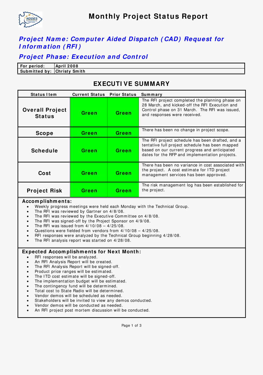 Excel Templates For Project Management Free With – Project Intended For Monthly Status Report Template Project Management