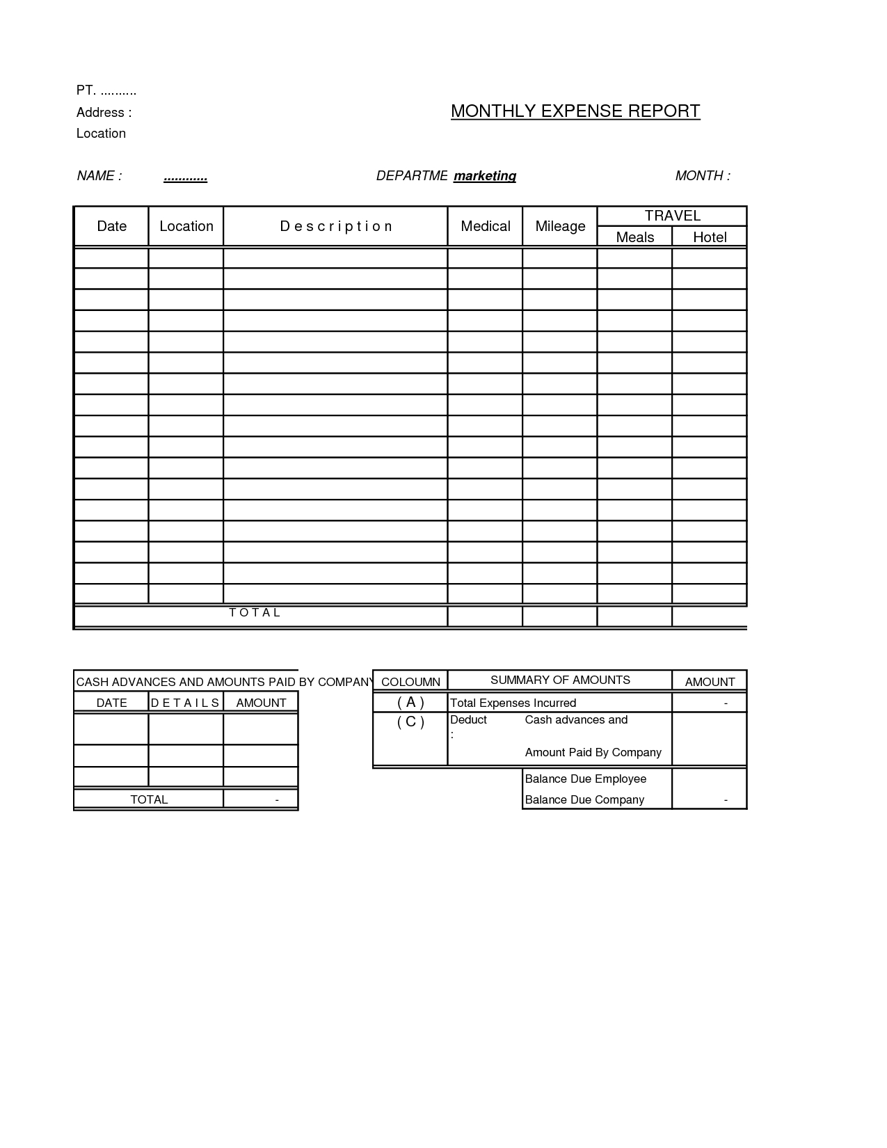 Expense Report Form And Samples For Your Inspirations With Regard To Monthly Expense Report Template Excel