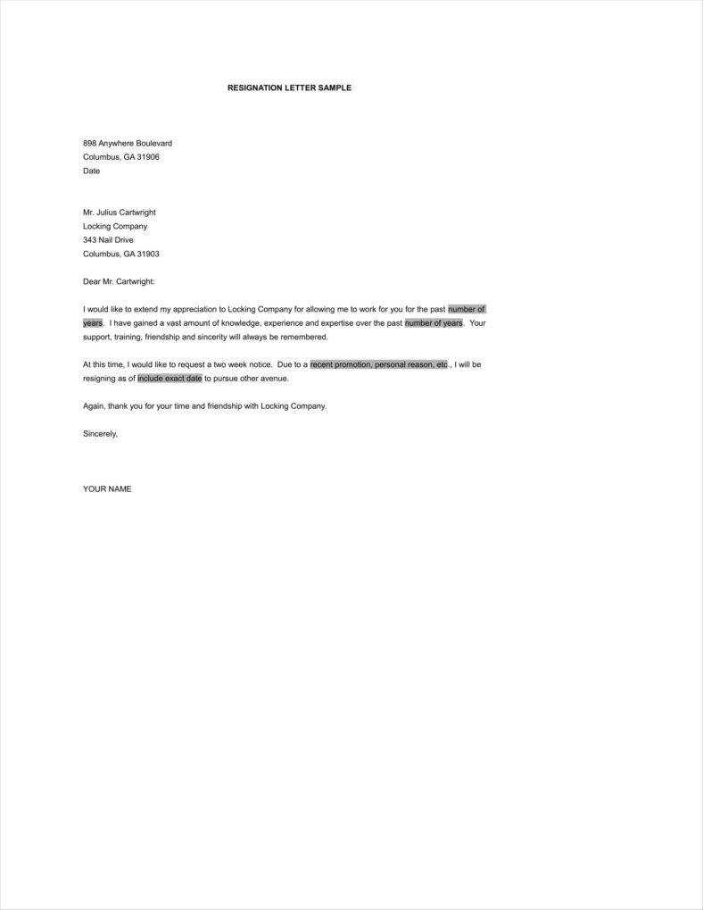 F7B0A3A Resignation Letter Resignation Letter Template Free Pertaining To 2 Weeks Notice Template Word
