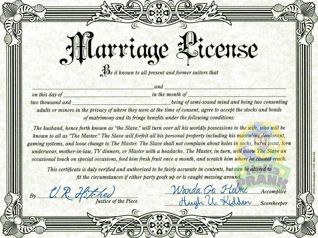 Fake Wedding License - Calep.midnightpig.co For Blank Marriage Certificate Template