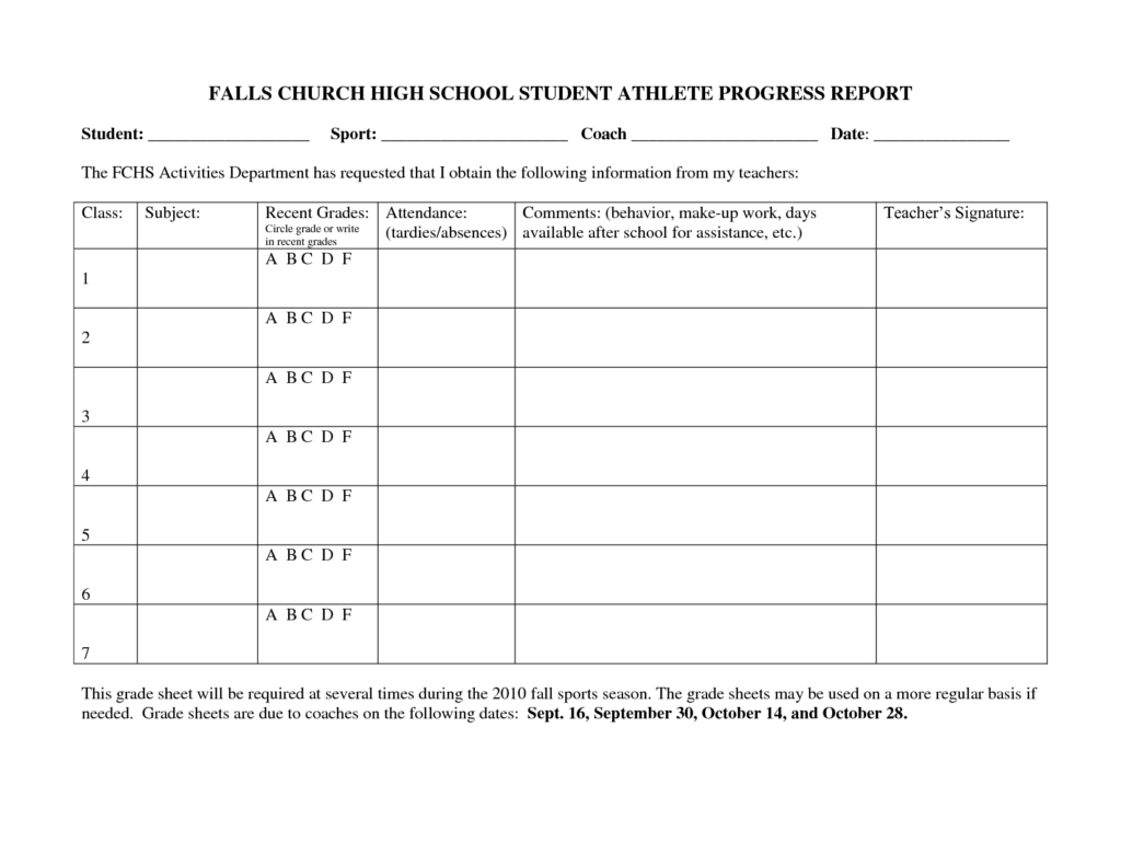 Falls Church High School Student Athlete Progress Report In School Progress Report Template